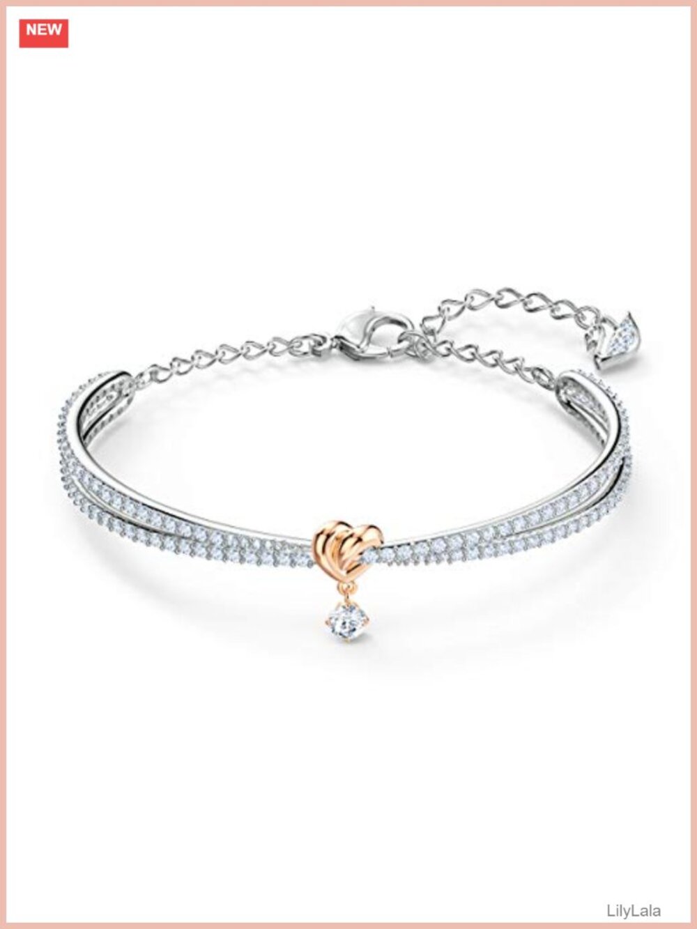 Swarovski Lifelong Heart Crystal Bangle Bracelet with Heart Charm